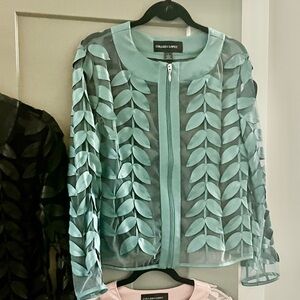 Colleen Lopez Women's Sheer Leaf Pattern Jacket - Light Blue